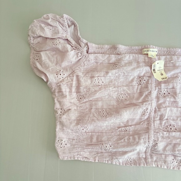 NWT Aeropostale Women's XXL Lilac Smocked Off Shoulder Cropped Top 100% Cotton - Picture 5 of 11